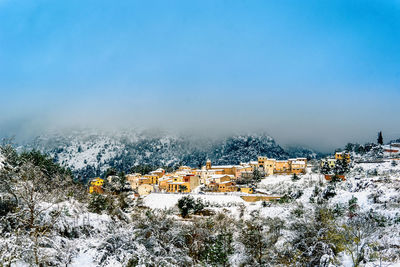 High angle view of snow covered landscape