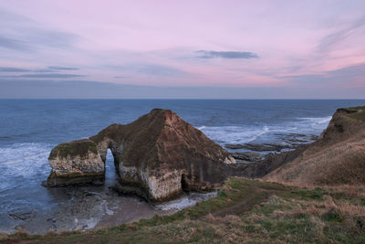 Scenic view of yorkshire coast against sky