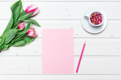 High angle view of flower on table