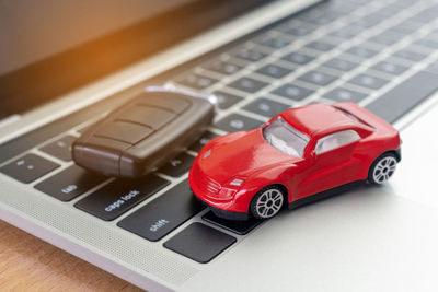 Close-up of toy car on table