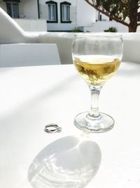 Close-up of wineglass on table