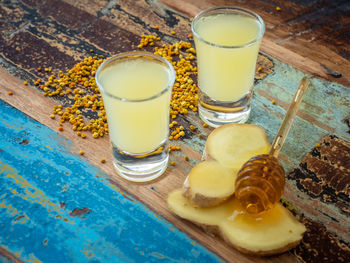 High angle view of drink on table