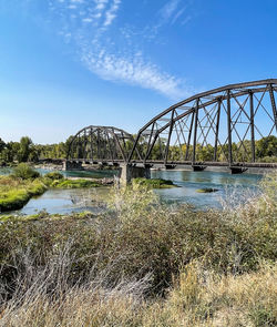 Bridge over river against blue sky