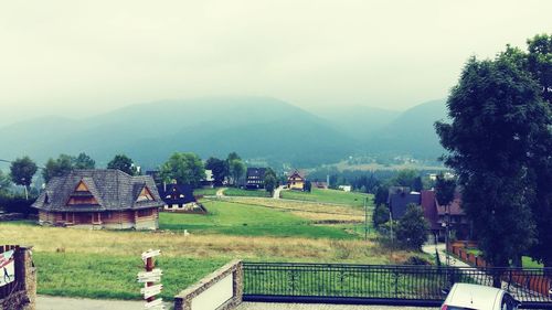 View of landscape with mountains in background