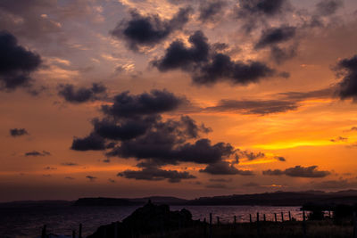 Scenic view of sea against orange sky