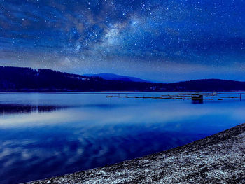 Scenic view of lake against sky at night