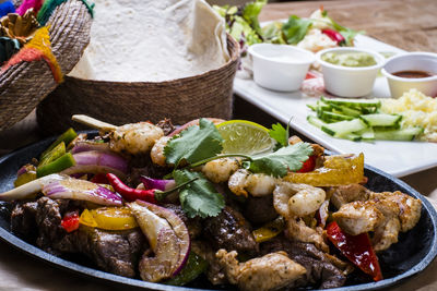 High angle view of food on table