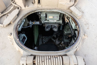 High angle view of interior of submarine