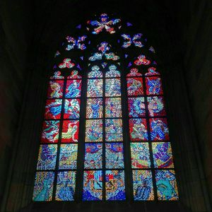 Low angle view of stained glass window