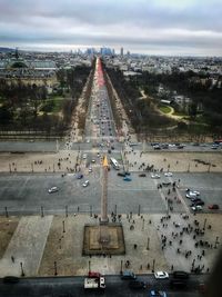 High angle view of traffic on road in city