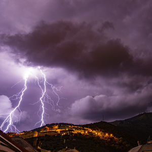 Lightning in sky at night