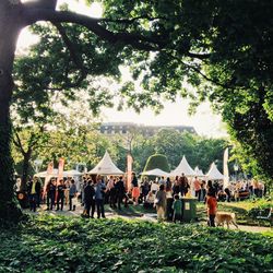 People relaxing in park