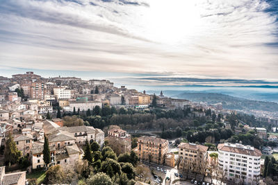 High angle shot of townscape against sky