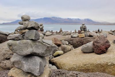 Stack of rocks on shore