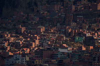 High angle view of buildings in city