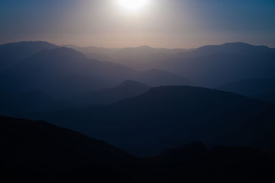 Scenic view of silhouette mountains against sky during sunset