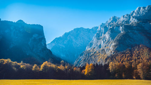 Scenic view of mountains against clear sky