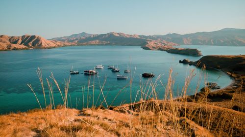 Scenic view of lake against clear sky