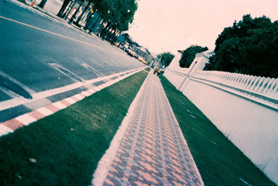 High angle view of road amidst plants in city