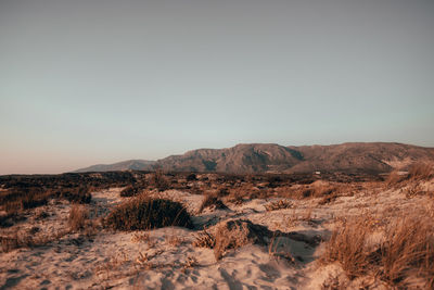 Scenic view of desert against clear sky