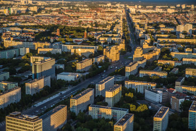 High angle view of buildings in city