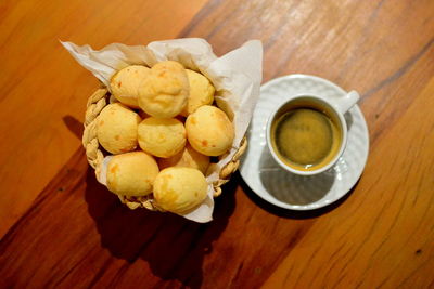 High angle view of coffee on table