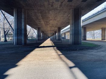 Empty corridor with bridge in background