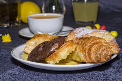 Close-up of breakfast served on table