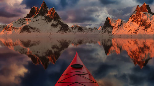 Panoramic view of lake against sky during sunset