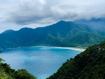 High angle view of lake against sky