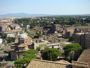 High angle view of townscape against clear sky