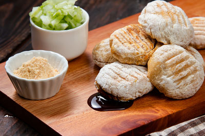 High angle view of food on table