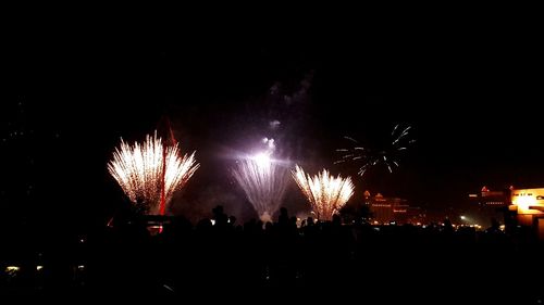 Firework display at night