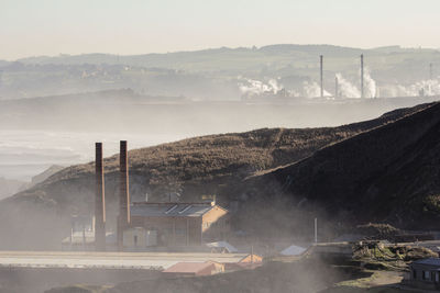 Zinc production factory on the asturian coast one misty morning