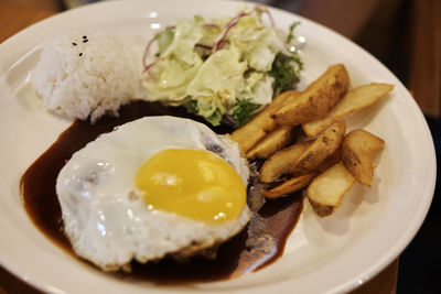 Close-up of breakfast served in plate