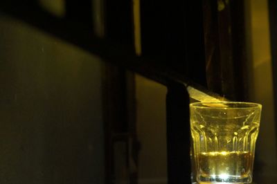 Close-up of beer on table