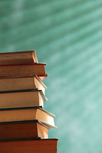 Low angle view of stack of books