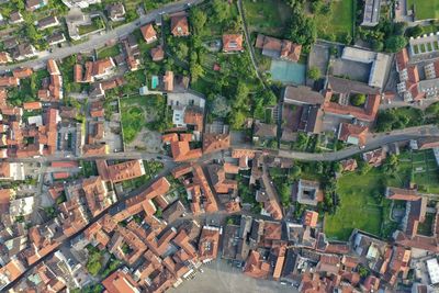 High angle view of buildings in city