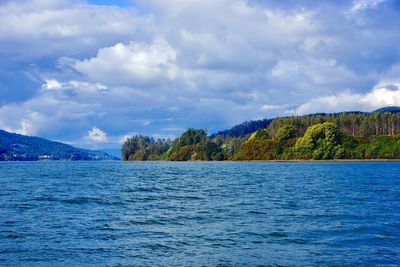 View of calm sea against cloudy sky