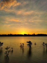 Scenic view of lake against sky during sunset