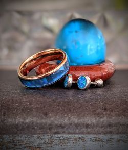 High angle view of blue bread on table