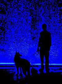 Rear view of silhouette man standing at night