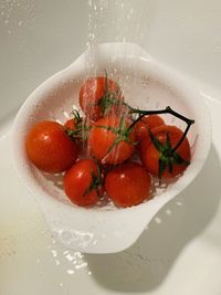 High angle view of fruits in bowl on table