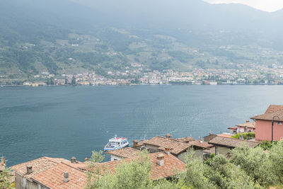 Aerial view of sale marasino and carzano in the lake iseo