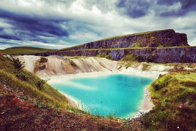 Scenic view of sea against cloudy sky