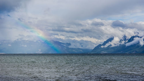 Scenic view of mountains against cloudy sky