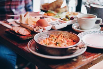 Close-up of meal served on table