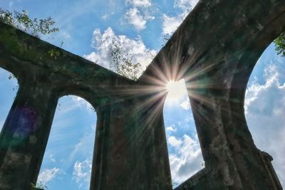 Low angle view of arch against sky on sunny day