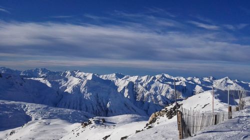 Scenic view of snowcapped mountains against sky