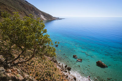 High angle view of sea against clear sky